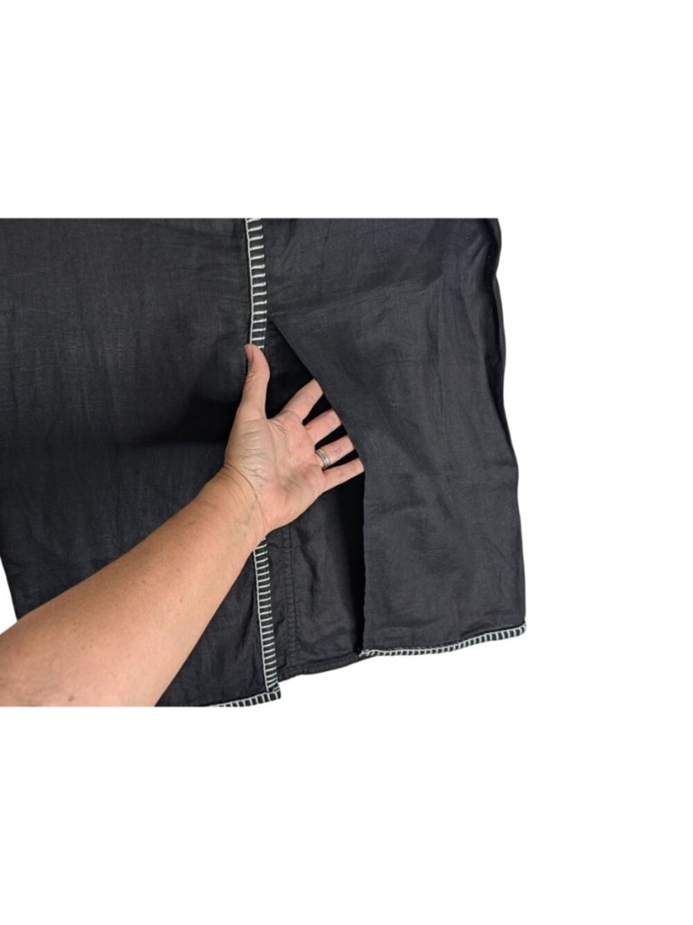 Magaschoni Black Linen Maxi Skirt Whip Stitch Detail Size 10 Quiet Luxury - Picture 6 of 12